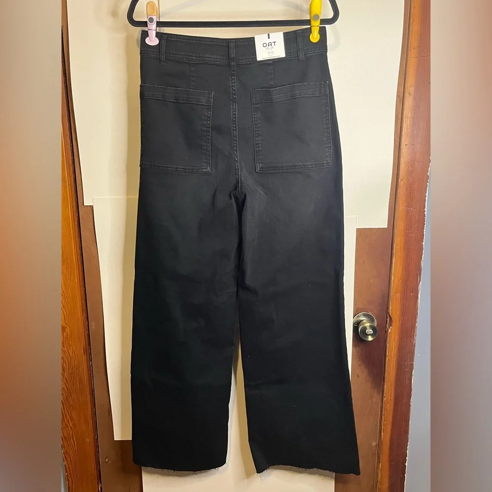 NWT Oat New York Women’s Waist 31 High Rise Wide Leg Black Stretch Jeans